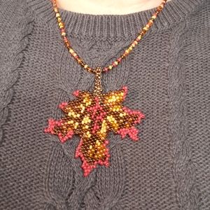 Hand beaded autumn leaf necklace